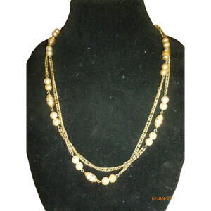 Vintage Sarah Coventry Estate Long Gold Tone Necklace Chain Faux Pearl 48"